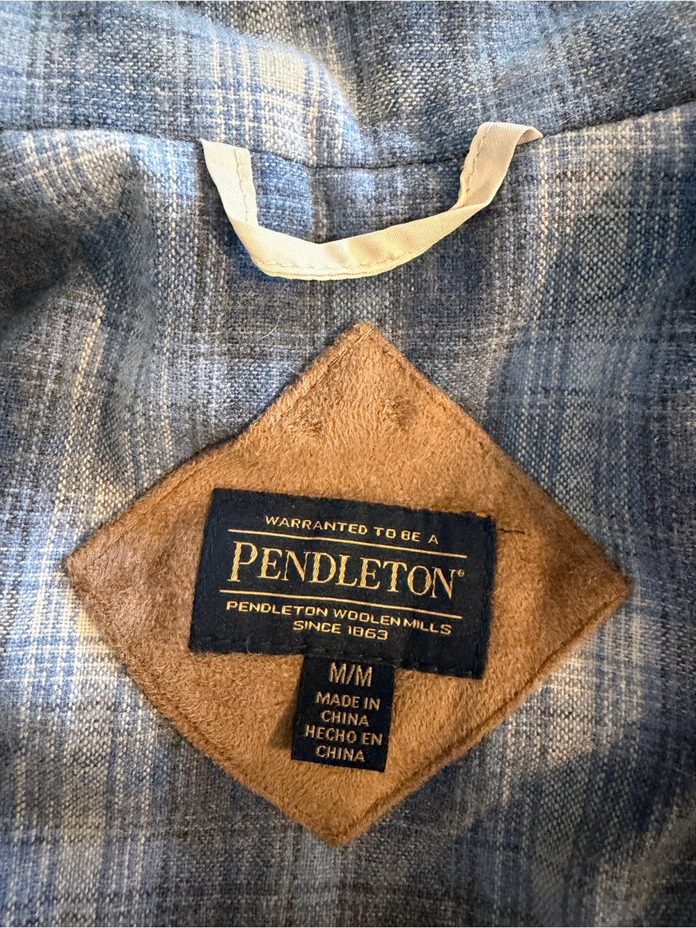 Pendleton Ivory Sherpa Blue Plaid Flannel Zip Front Jacket - Picture 12 of 16